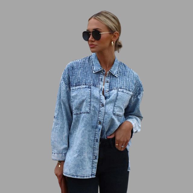 WOLFF | Casual Denim Overhemdjacke mit Taschen und Knopfverschluss