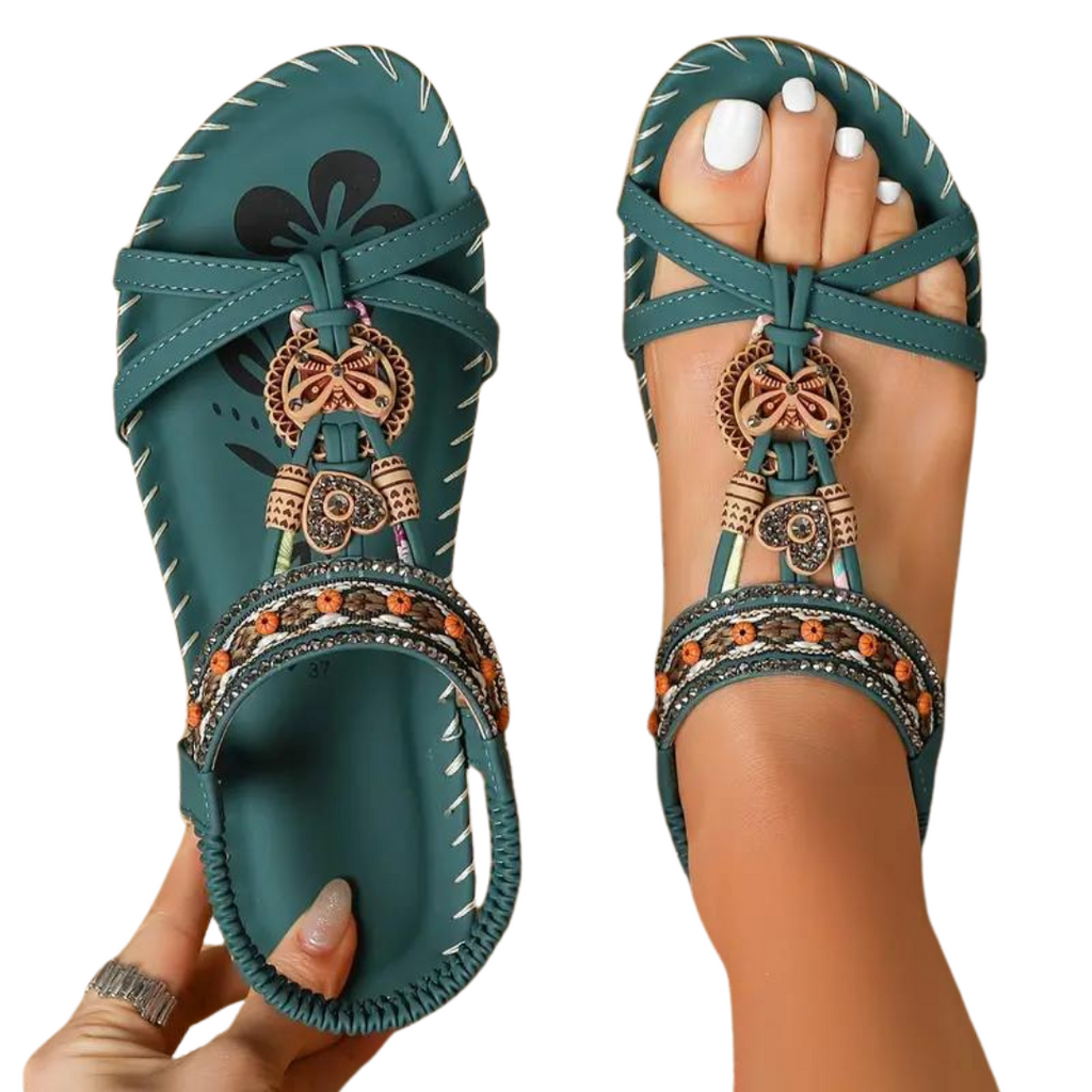 Wolff Flache Sandalen - Boho - Strass Schmetterling