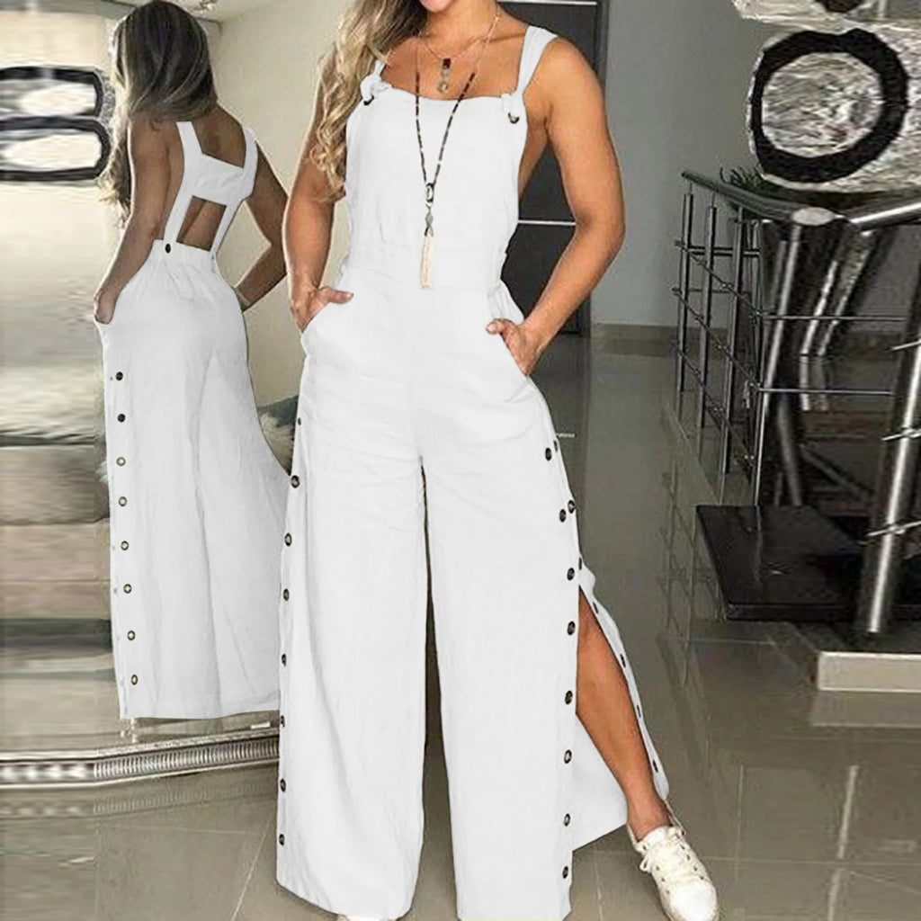 WOLFF - Sommerlicher Jumpsuit mit Ärmellosen Gedrehten Knoten und Taschen