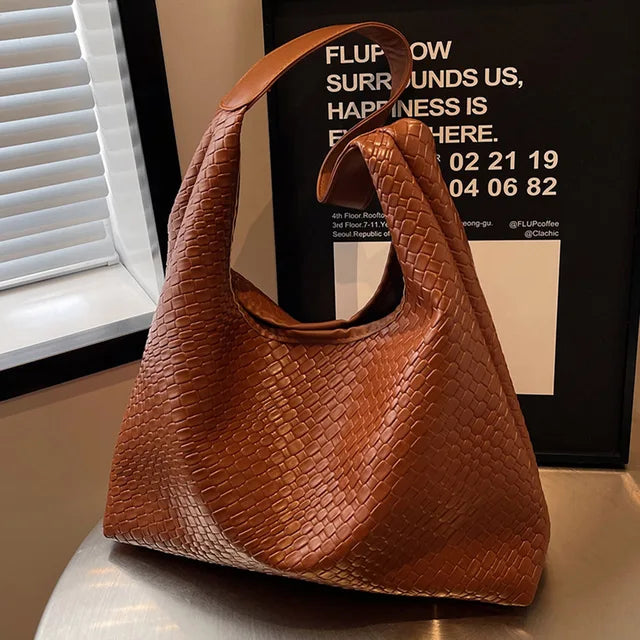 WOLFF - Damen Vielseitige Schultertasche aus weichem Leder mit gewebtem Hobo-Design