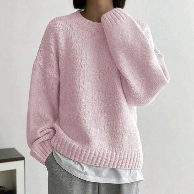 Rosa einfarbiger Pullover mit Rundhalsausschnitt