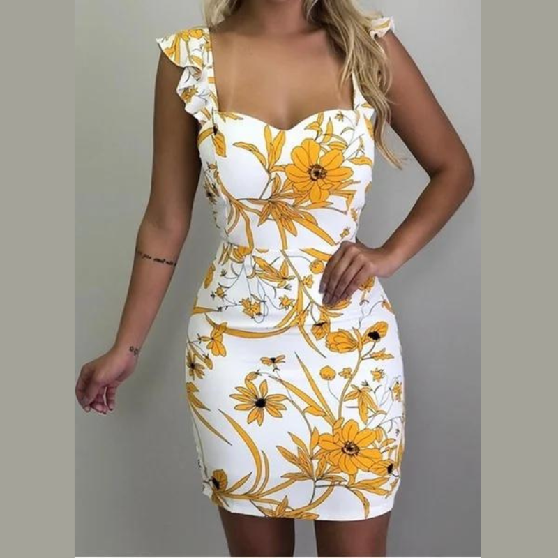 Floral bedrucktes rückenfreies Kleid