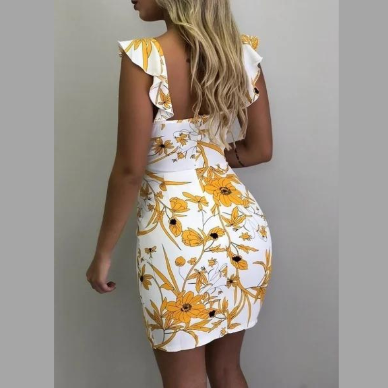 Floral bedrucktes rückenfreies Kleid