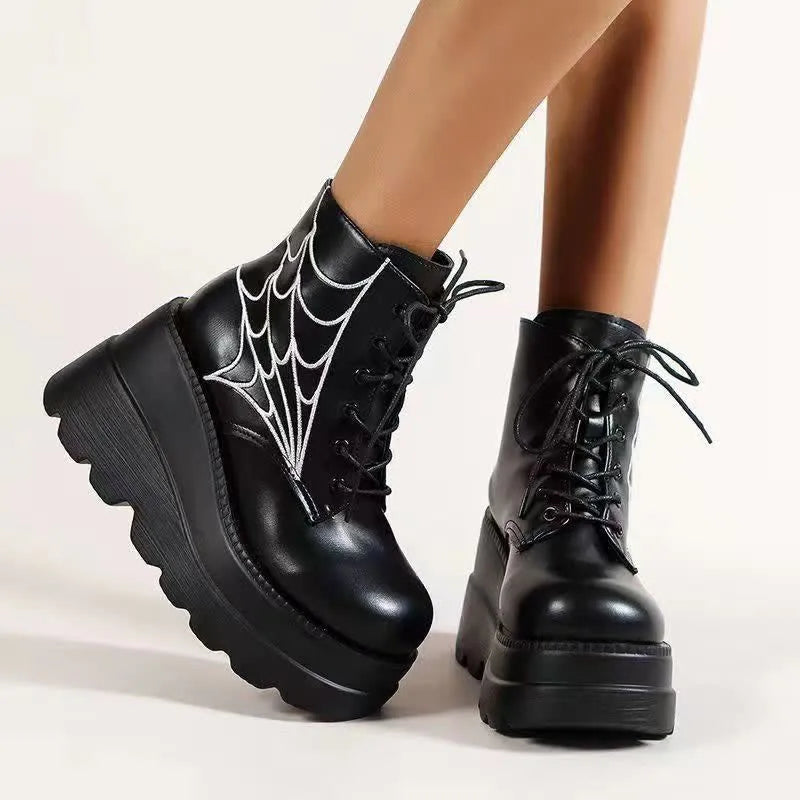 WOLFF - Gothic Spider-Netz Schnürstiefel