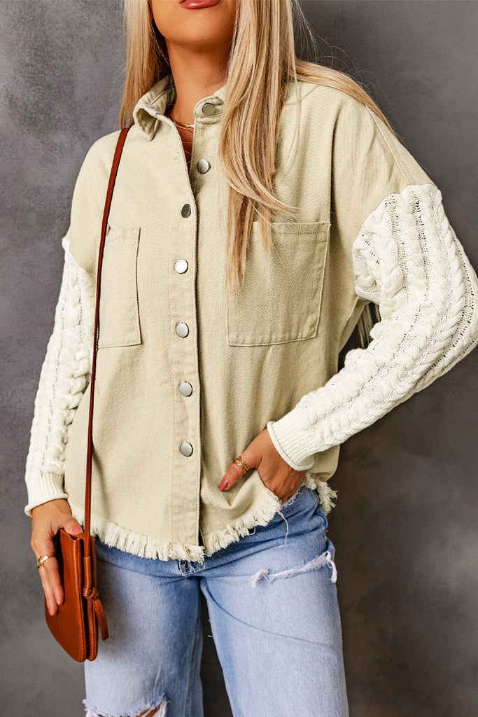 Unica khaki denim jacket with knit sleeves