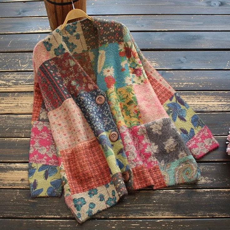 Patchwork Strickjacke Pullover