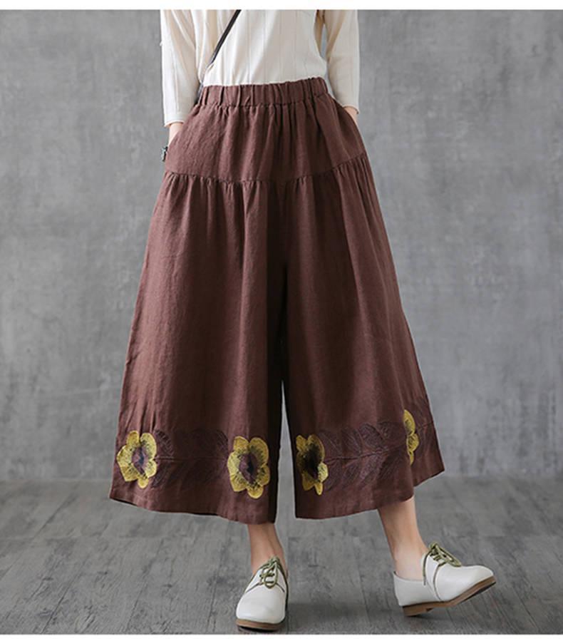 WOLFF | Stilvolle Retro-Hanf-Hose mit Blumenstickerei