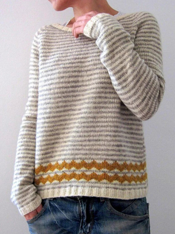 WOLFF Vintage-Jacquard-Pullover mit Rundhalsausschnitt und Farbblock