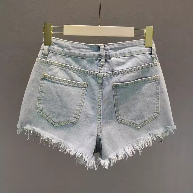 Wolff-Tassel-Jeansshorts mit hoher Taille