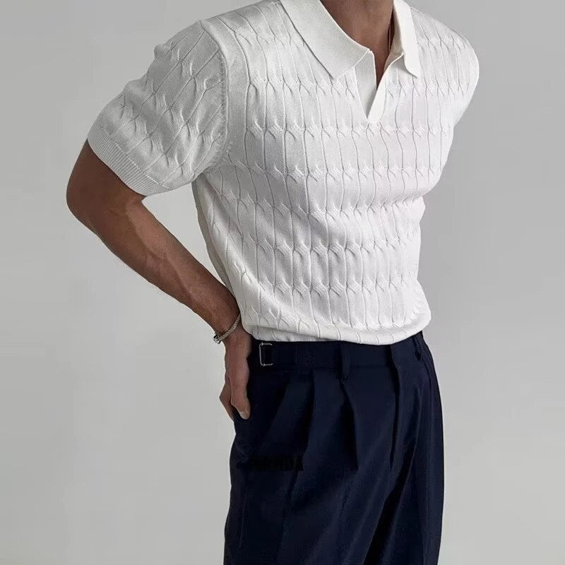 Wolff - Lässiges Jacquard Strick Poloshirt