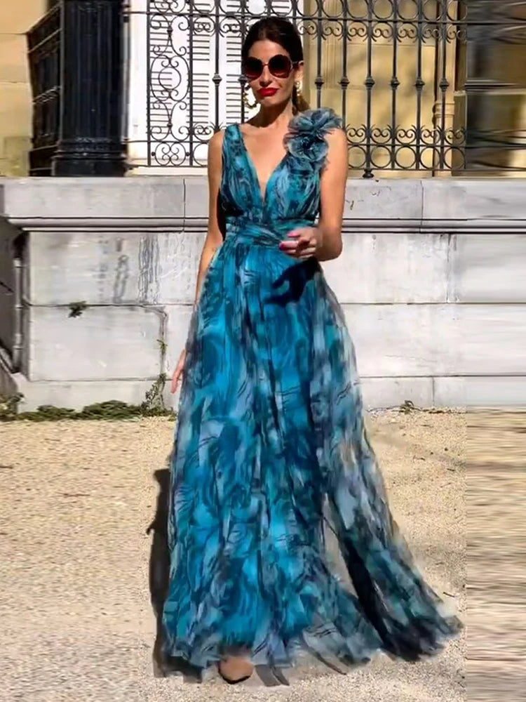 Peacock Blau Langes Kleid