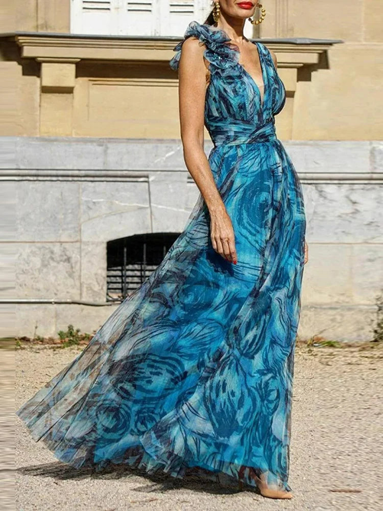 Peacock Blau Langes Kleid