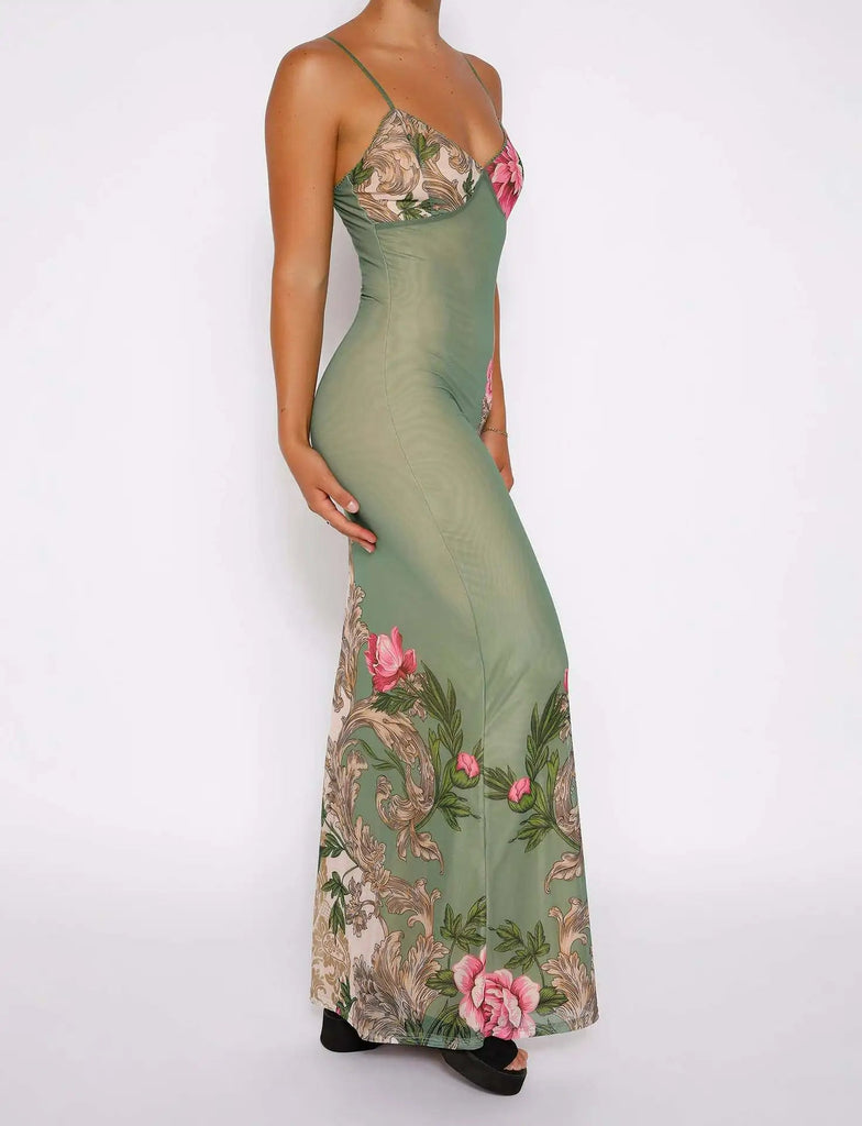 Florales Maxikleid mit V-Ausschnitt