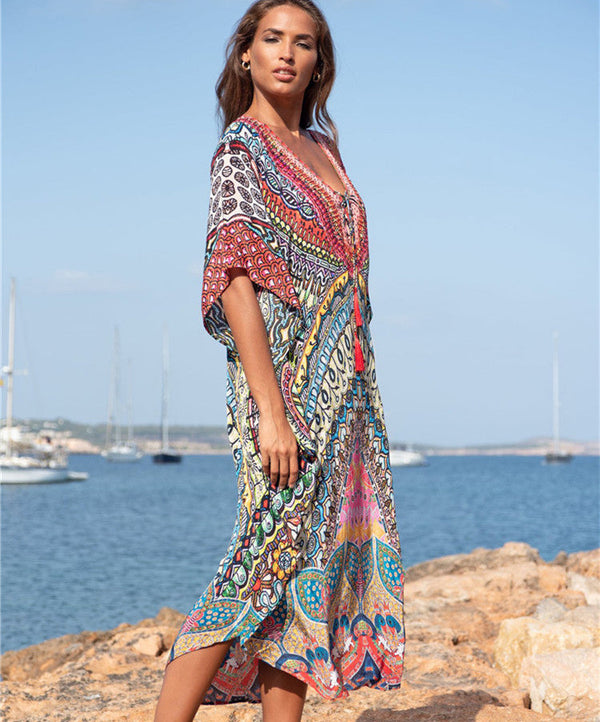 WOLFF | Glamorous Ethnic Print Strand Rock Bluse Abdeckung