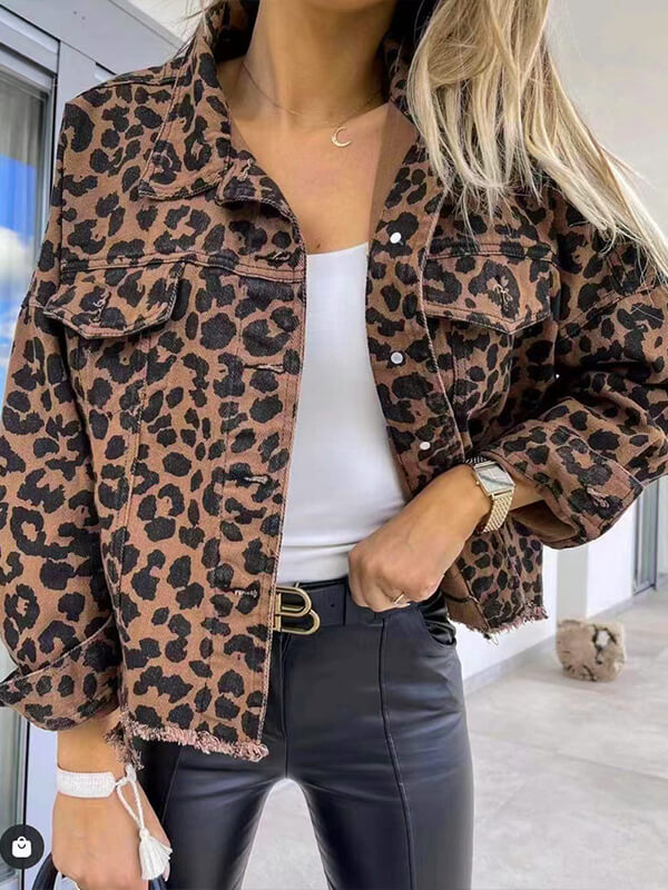 WOLFF - Langärmelige Jeansjacke mit Leopardenmuster