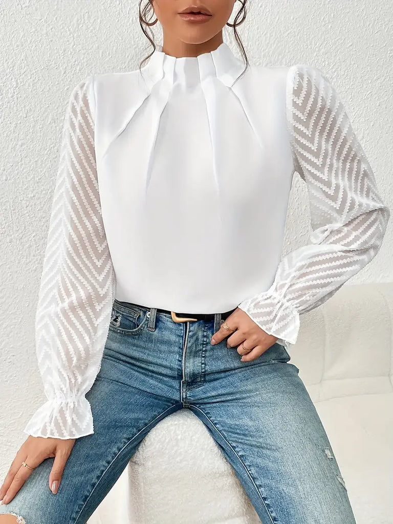 Wolff Bluse | Schicker plissierter top mit netzärmeln für damen