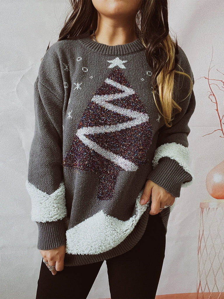 WOLFF | Lässiger Winter Weihnachtsbaum Gefallene Schulter Pullover für Frauen