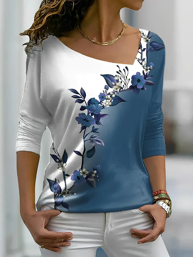 WOLFF - Florales kontrastfarbiges Art Shirt