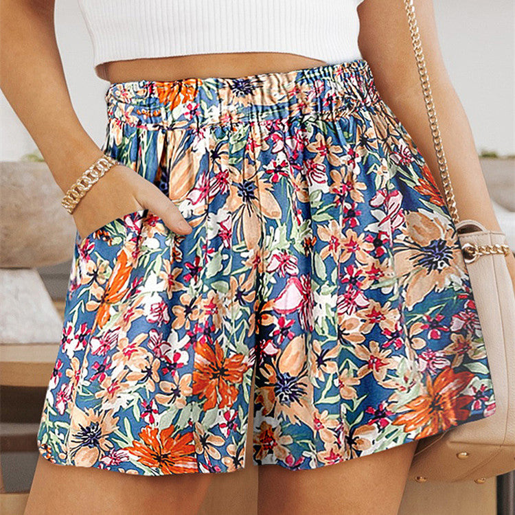 WOLFF | Frauen Floral Casual Hosen plissiert gerade Shorts