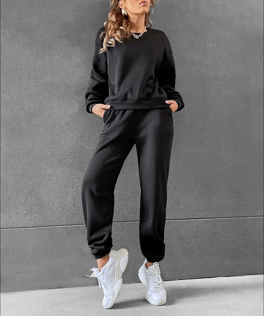 Wolff Solid Color Long Sleeve Crew Neck Casual Fashion Sports Sweater Suit