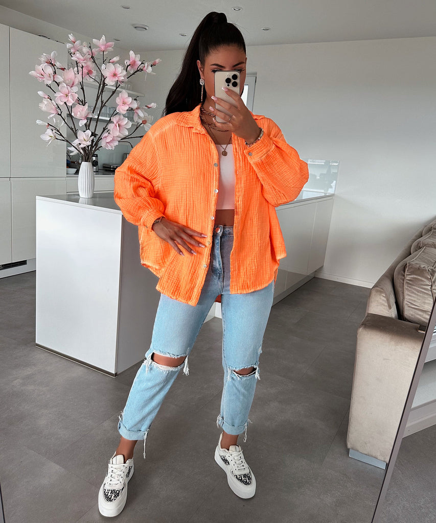 Musselin Bluse Freya Neonorange Kurz