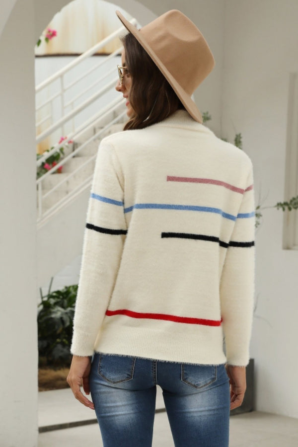 WOLFF Fluffy Stripe Hoher Kragen Lockere Sweatshirt