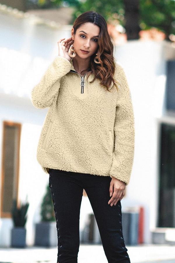 WOLFF Fluffy Umklappkragen Reißverschluss Sweatshirt