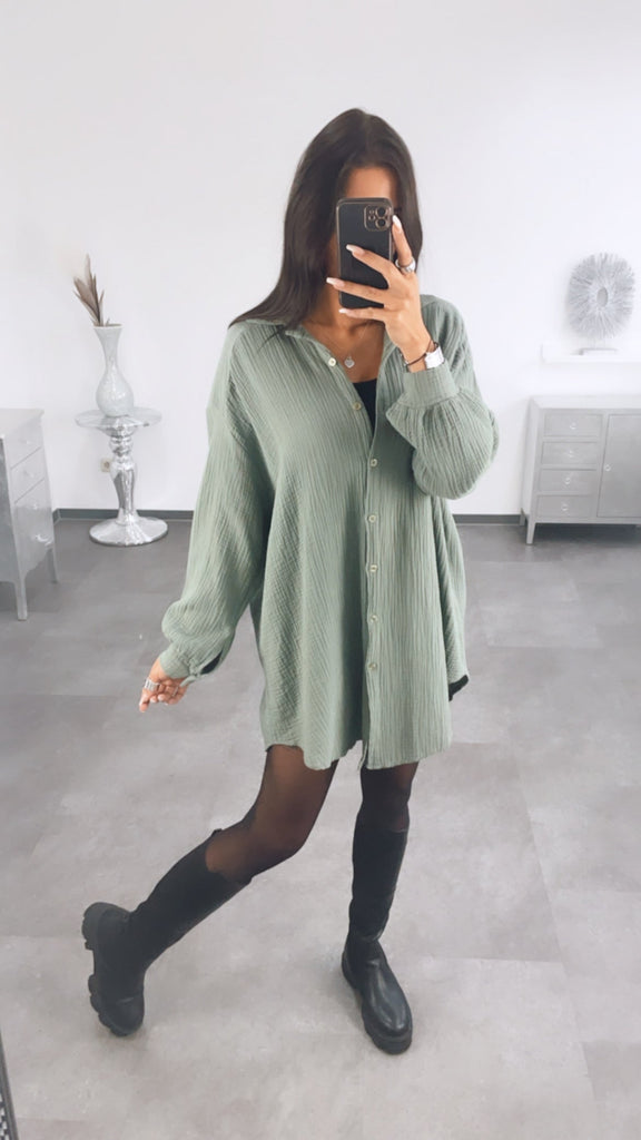 Mega Oversize Musselin Bluse / khaki Art. 1472