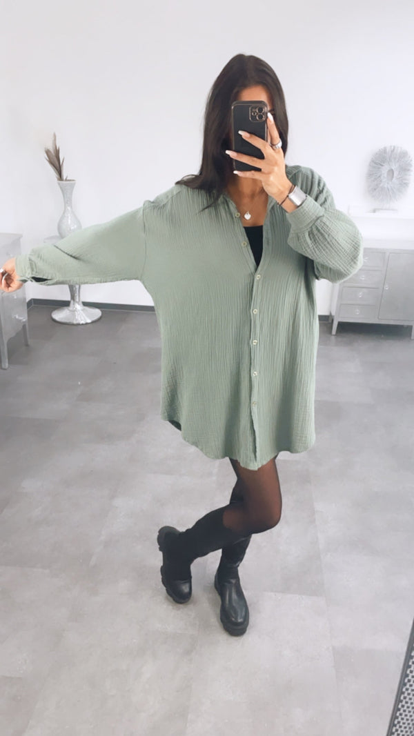 Mega Oversize Musselin Bluse / khaki Art. 1472