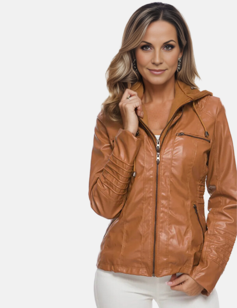 Wolff Jacke | Premium Faux-Leder-Bikerjacke mit Abnehmbarer Kapuze