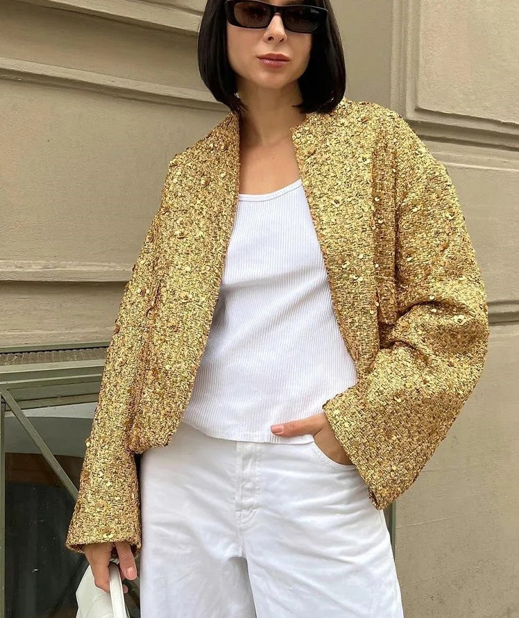 Wolff Jacke | Schicker, übergroßer Mantel mit goldfarbenen Pailletten.