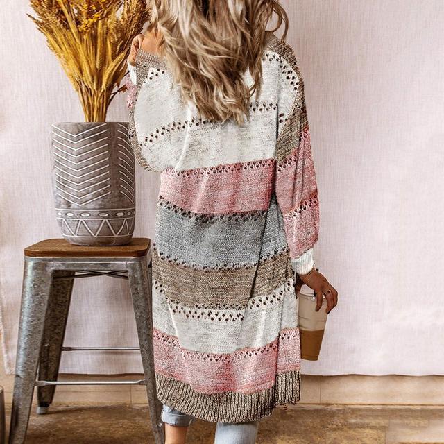 Wolff | Boho Damenweste mit Streifenmuster und langer Passform