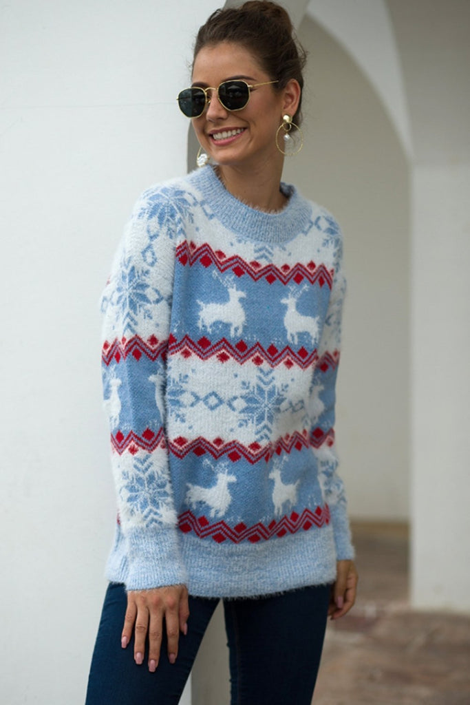 WOLFF Streifen Weihnachten Schneereh Pullover