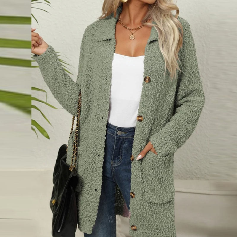 Wolff Strickjacke | Lange Strickjacke aus weichem Teddybär mit Taschen