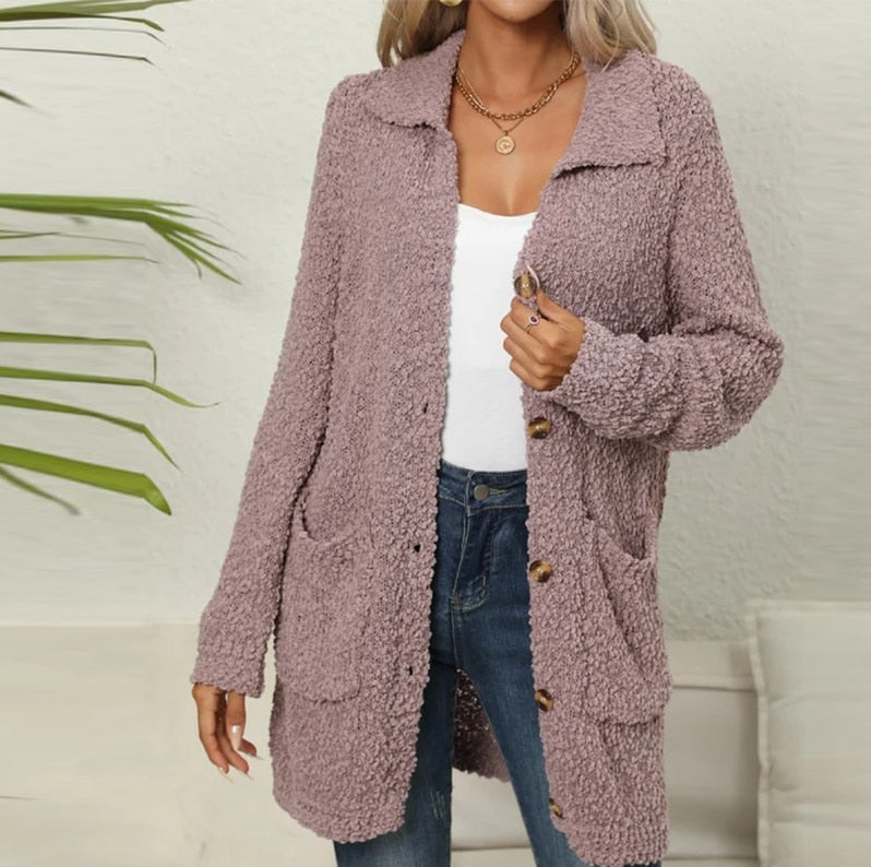 Wolff Strickjacke | Lange Strickjacke aus weichem Teddybär mit Taschen