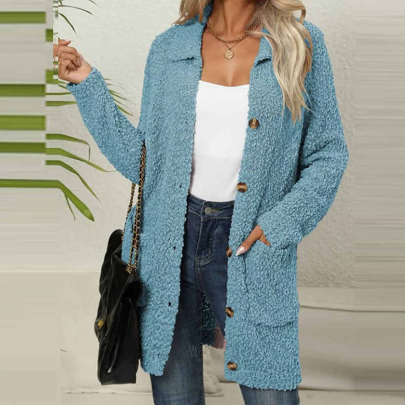 Wolff Strickjacke | Lange Strickjacke aus weichem Teddybär mit Taschen