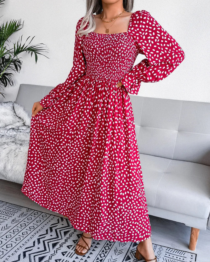 Wolff Kleid | Stilvolles Sommerkleid mit Polka-Dot-Muster, schwungvollem Saum und langen Ärmeln