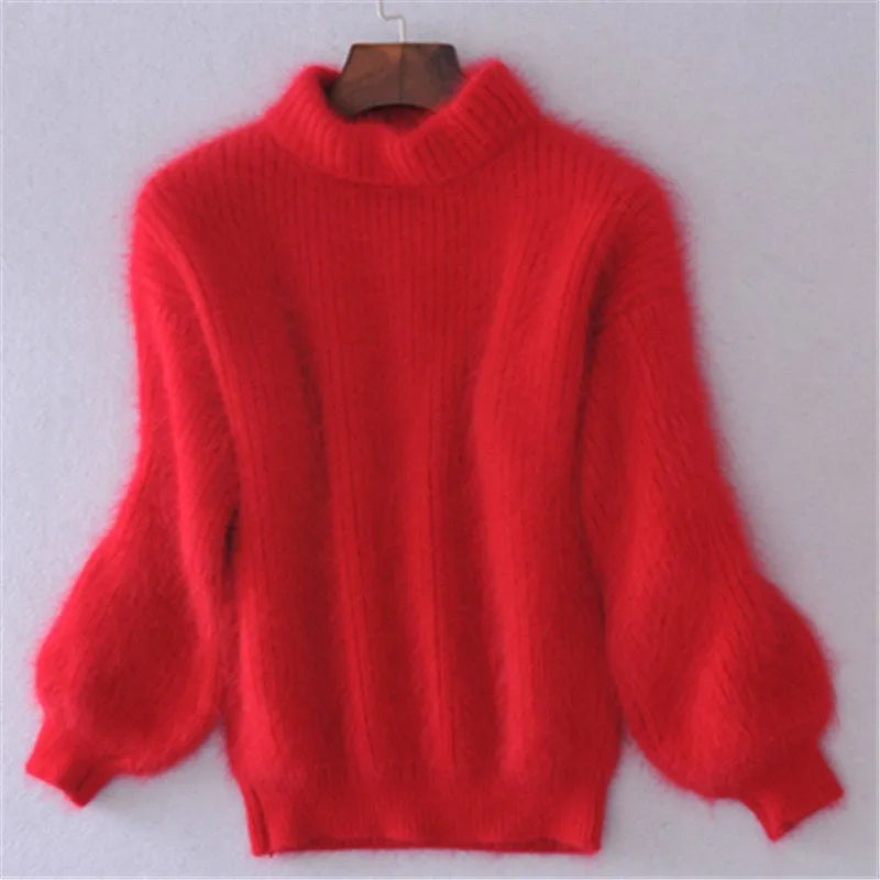 WOLFF Taylor - Locker gestrickter Pullover in fester Farbe - Vintage Angora Pullover