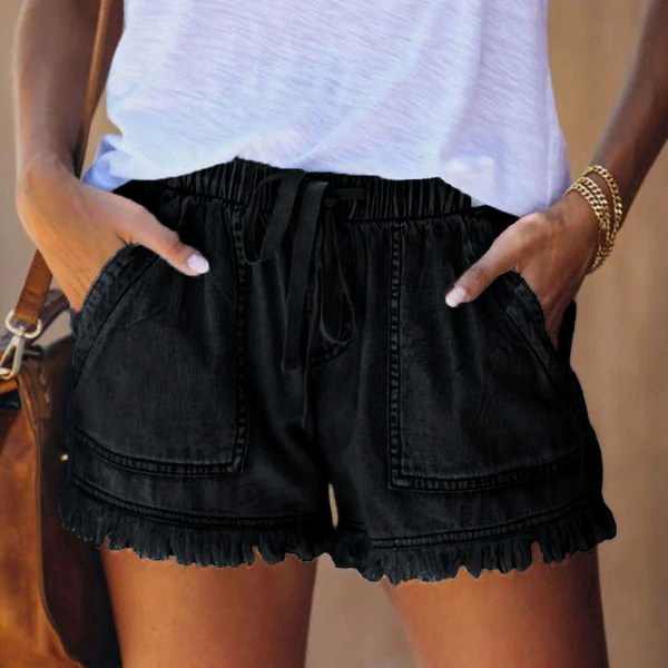 WOLFF Elastische Denim-Shorts mit hoher Taille