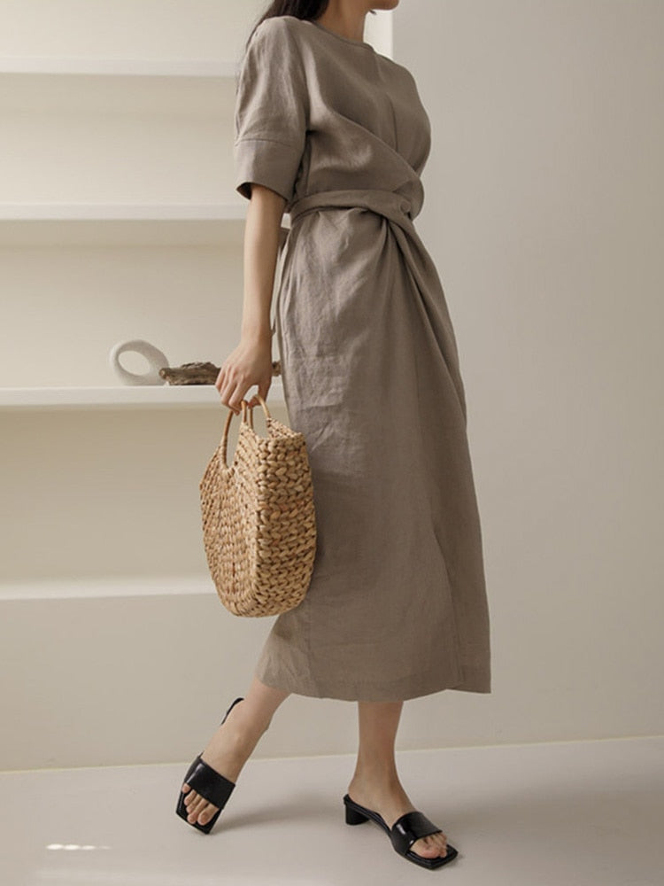 WOLF Irregular linen dress in khaki