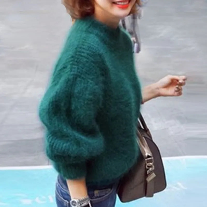 WOLFF Taylor - Locker gestrickter Pullover in fester Farbe - Vintage Angora Pullover